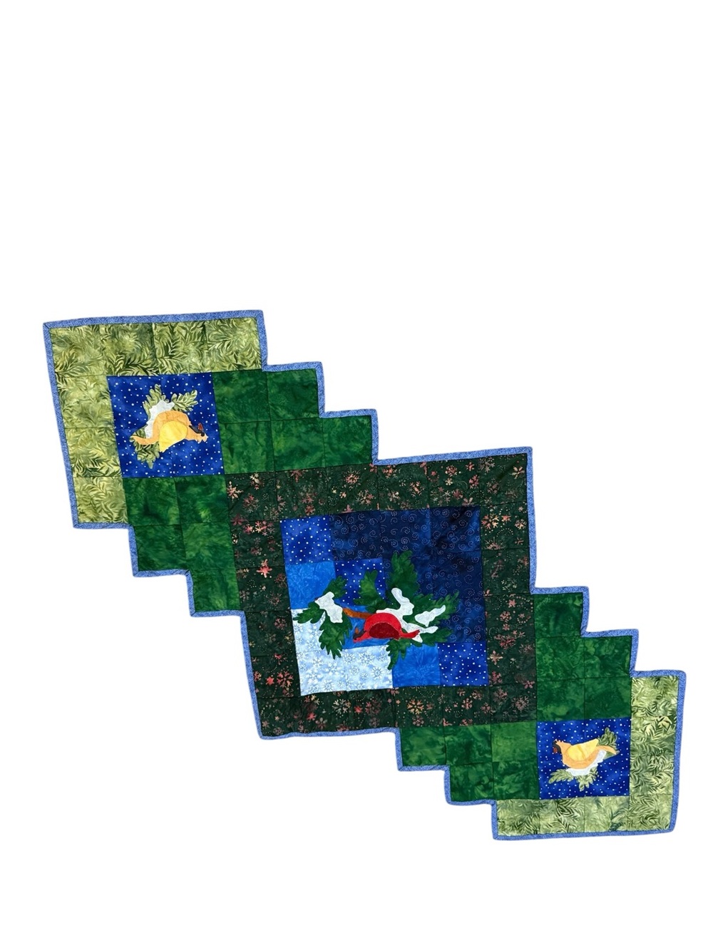 Handmade Reversible Quilted Table Runner Bird Patchwork Cottagecore Decor